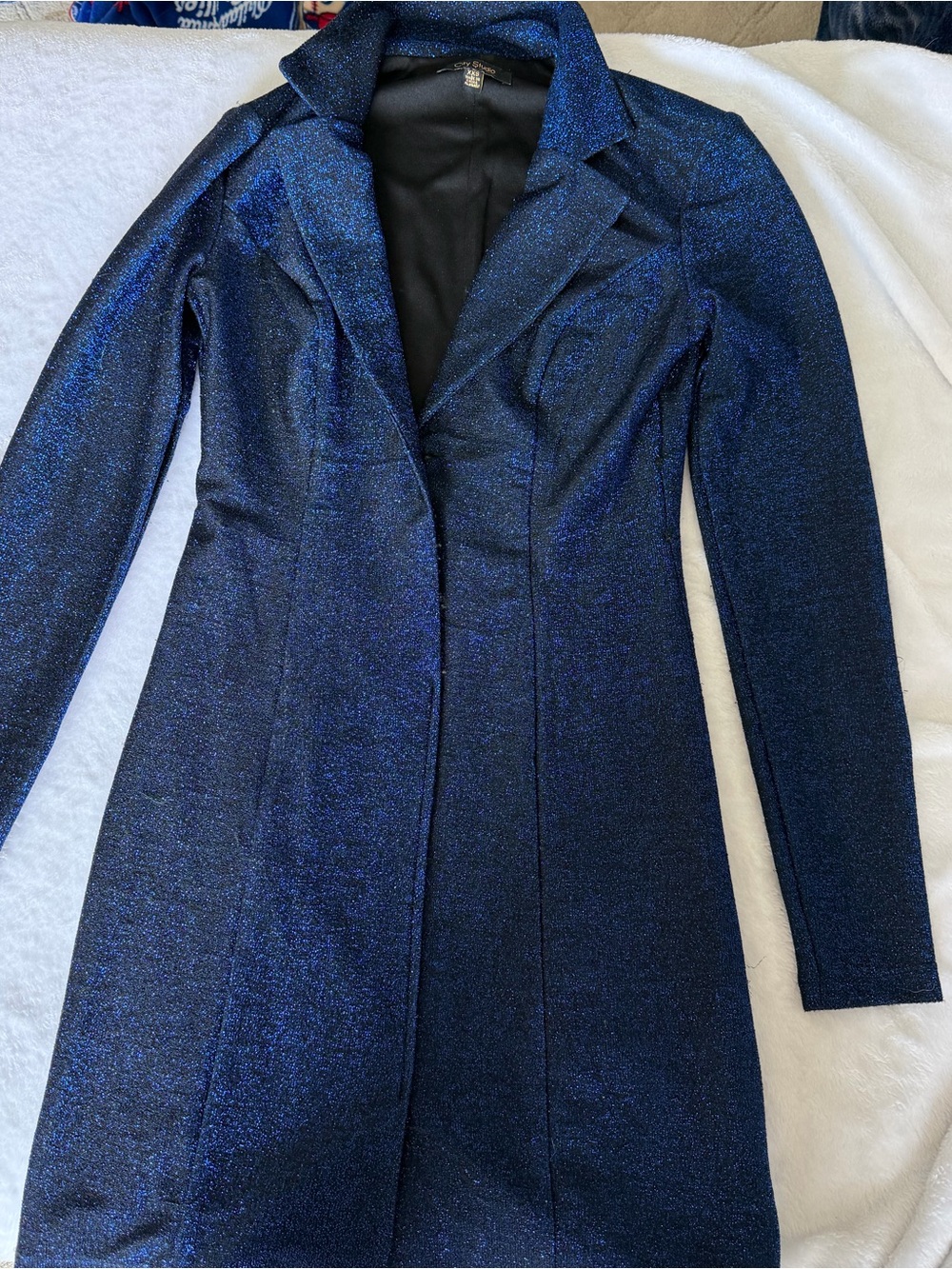 City Studio Blue Metallic Blazer Mini Dress - XXS